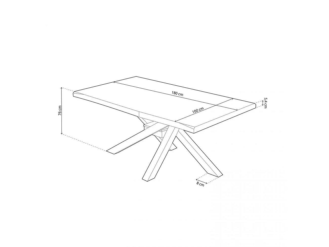 Mesa de comedor Xena forma patas cruzadas tapa irregular roble Nordish/negro 76x180x100 cm Adec