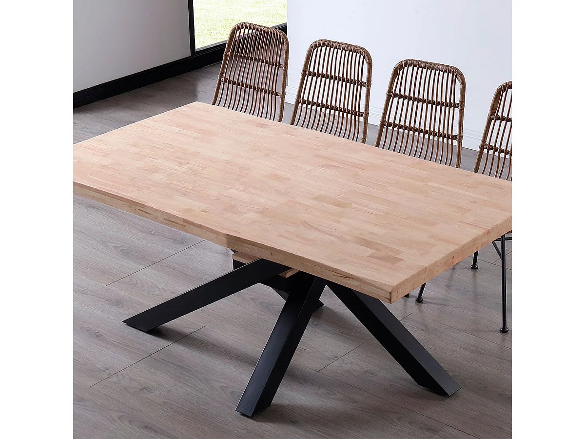 Mesa de comedor Xena forma patas cruzadas tapa irregular roble Nordish/negro 76x180x100 cm Adec