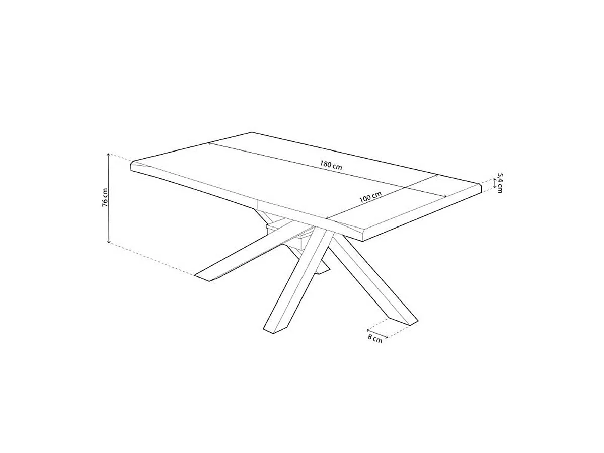 Mesa de comedor Xena forma patas cruzadas tapa irregular roble Nordish/negro 76x180x100 cm Adec