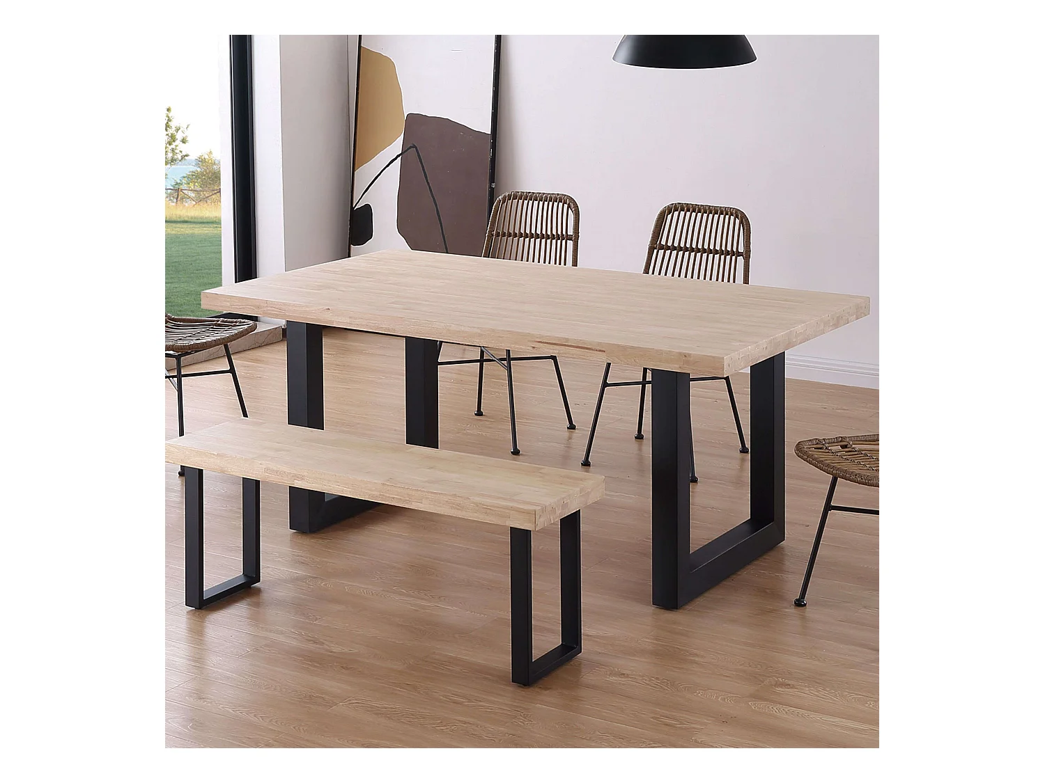 Mesa de comedor Loft rectangular diseño nórdico roble Nordish/negro 76x180x100 cm Adec