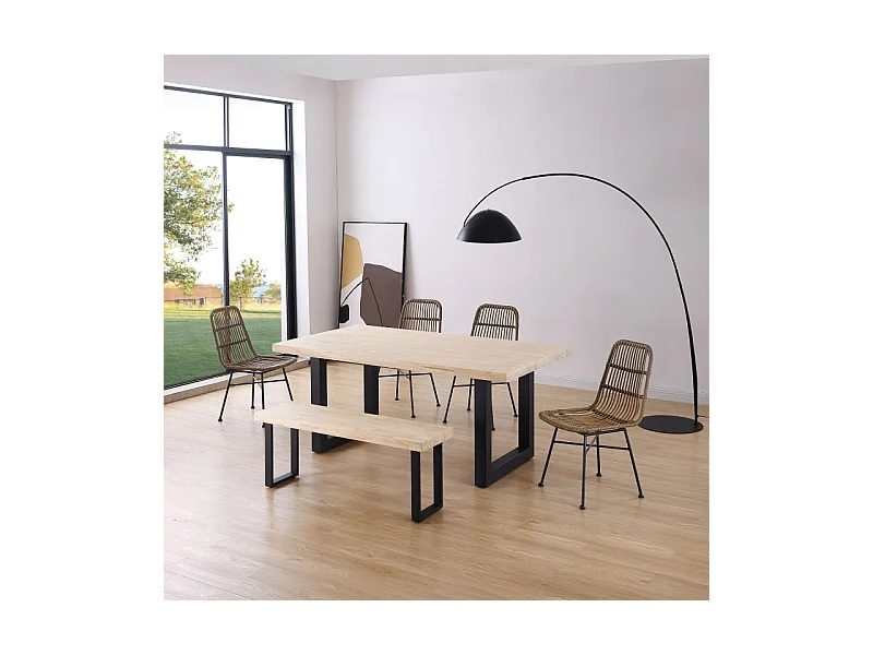 Mesa de comedor Loft rectangular diseño nórdico roble Nordish/negro 76x180x100 cm Adec