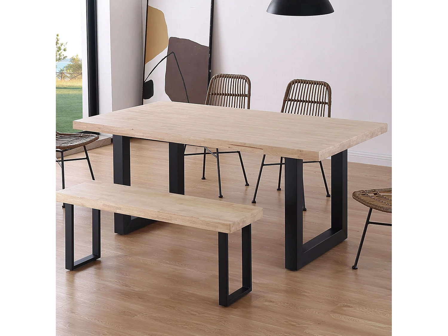 Mesa de comedor Loft rectangular diseño nórdico roble Nordish/negro 76x180x100 cm Adec