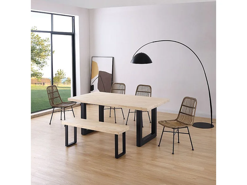 Mesa de comedor Loft rectangular diseño nórdico roble Nordish/negro 76x180x100 cm Adec