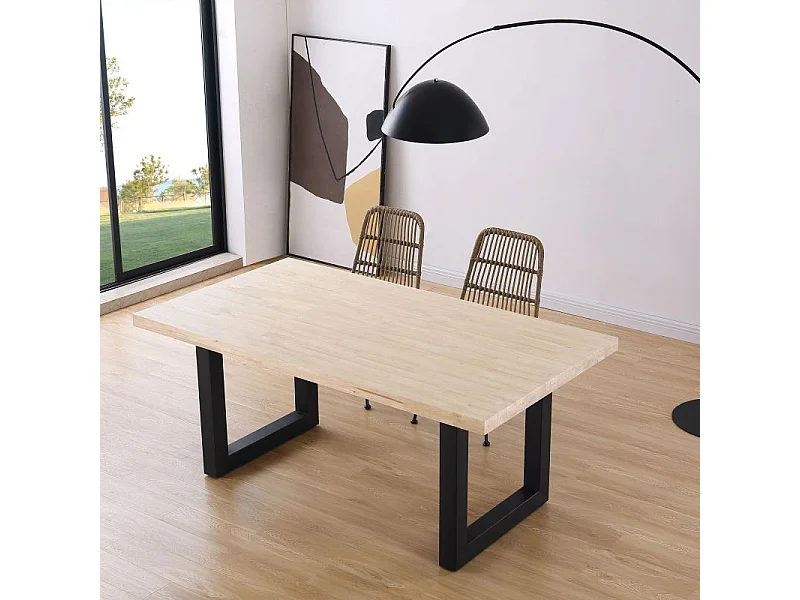 Mesa de comedor Loft rectangular diseño nórdico roble Nordish/negro 76x180x100 cm Adec