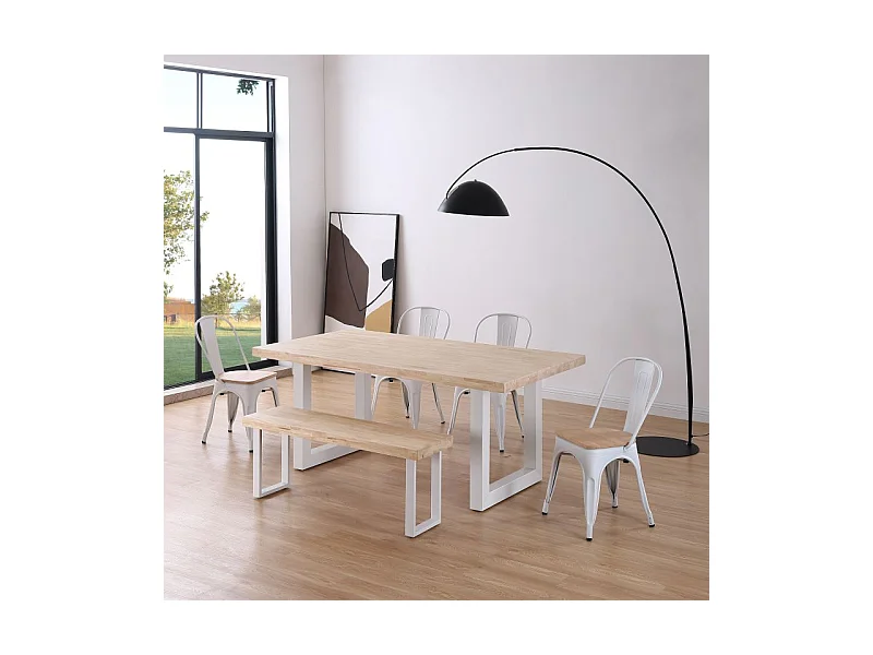 Mesa de comedor Loft rectangular diseño nórdico roble Nordish/blanco 76x180x100 cm Adec