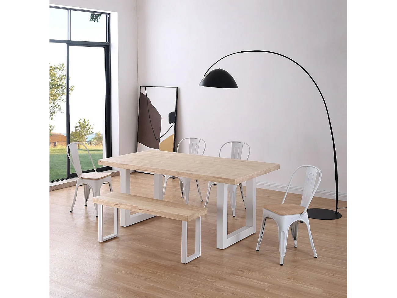 Mesa de comedor Loft rectangular diseño nórdico roble Nordish/blanco 76x180x100 cm Adec