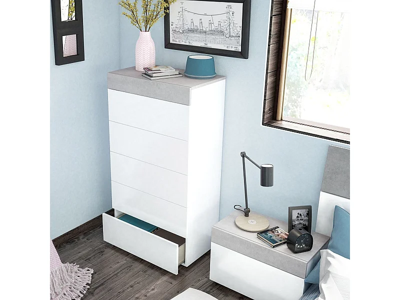 Commode blanc mat et ciment 61x40x118 cm