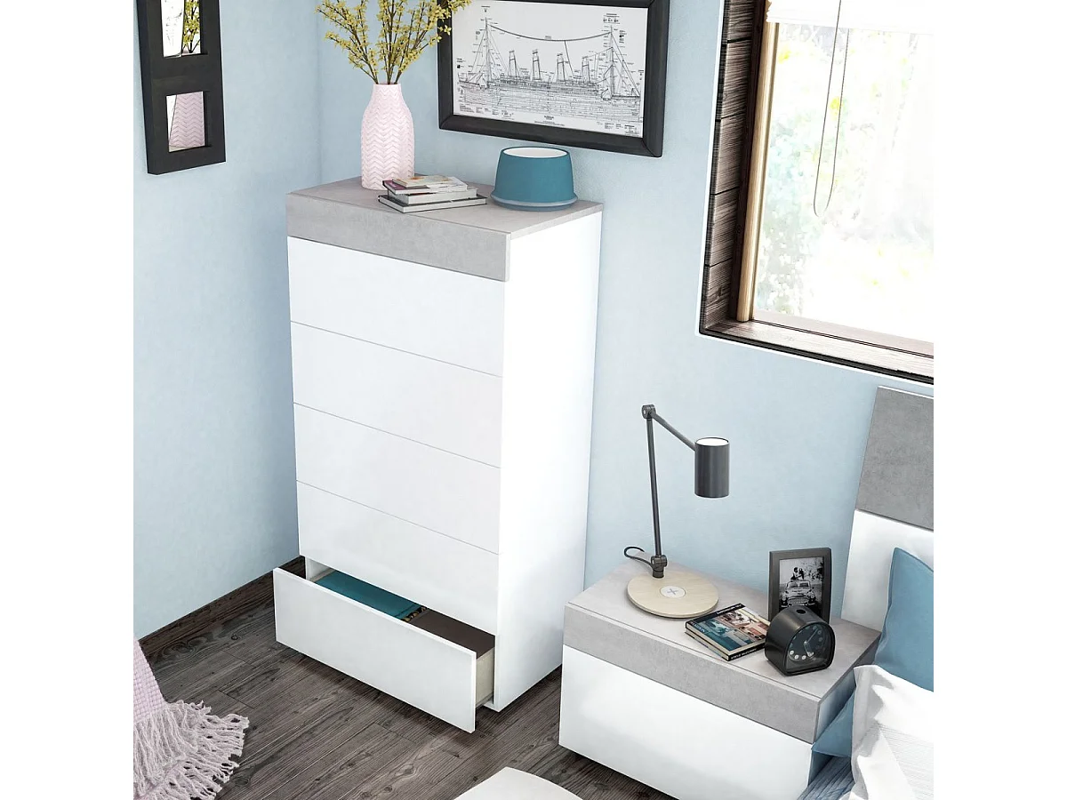 Cómoda Tekkan 5 cajones blanco/gris 118x61x40 cm