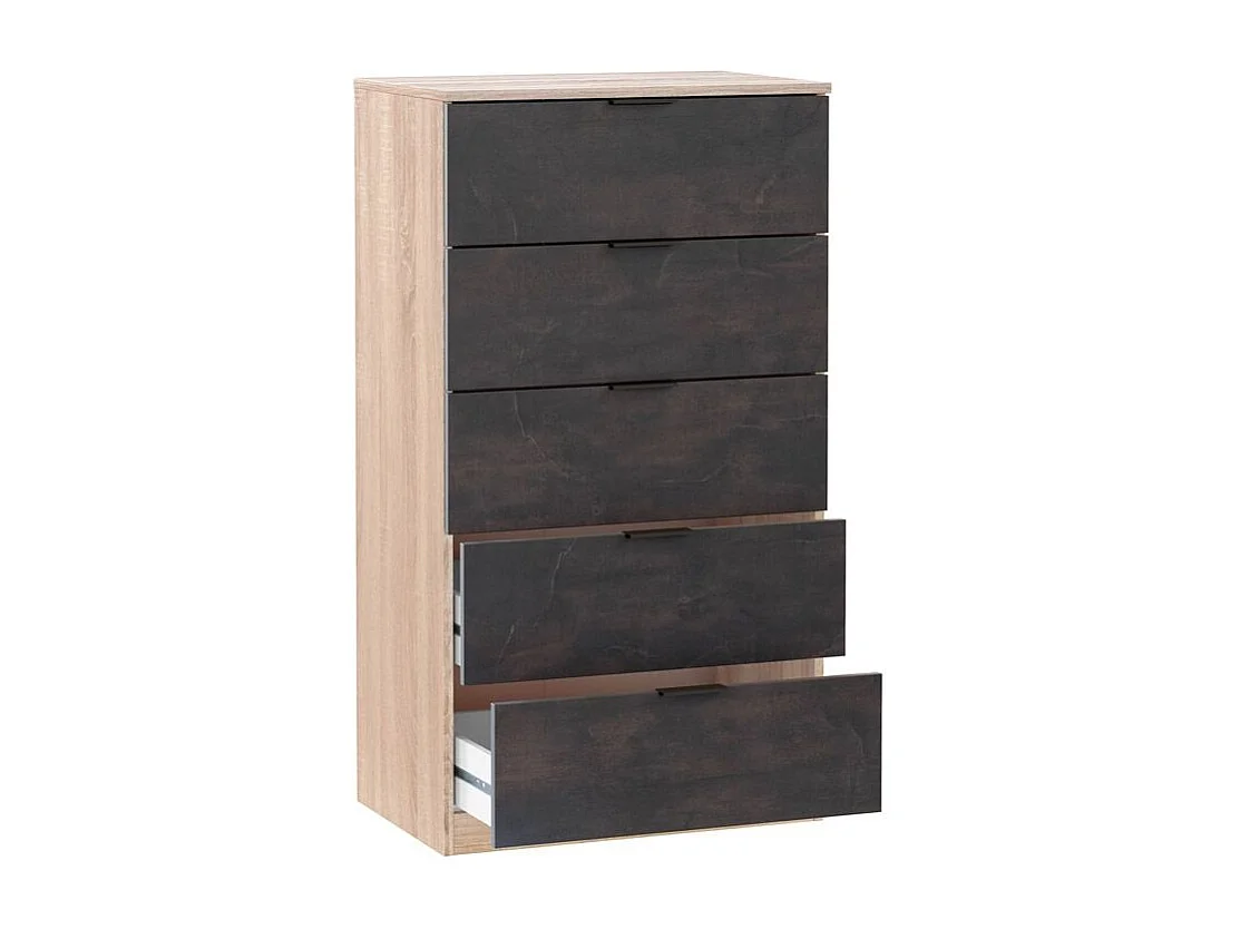 Commode 5 tiroirs, commode industrielle en oxyde de chêne canadien, 110x60x40 cm