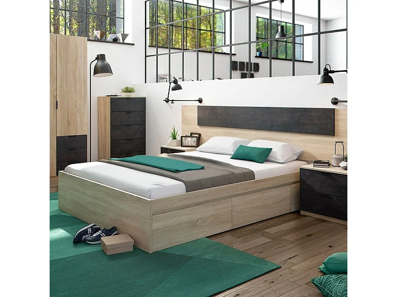 Commode 5 tiroirs, commode industrielle en oxyde de chêne canadien, 110x60x40 cm