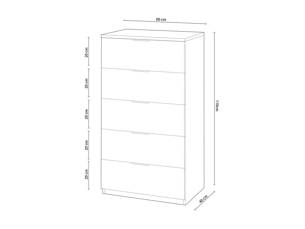 Commode 5 tiroirs, commode industrielle en oxyde de chêne canadien, 110x60x40 cm