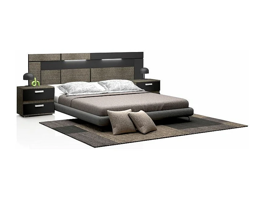 Cabecero con mesitas Ataneq Dark Ceniza - Negro