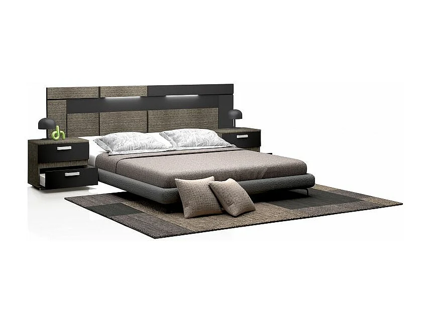 Cabecero con mesitas Ataneq Dark Ceniza - Negro