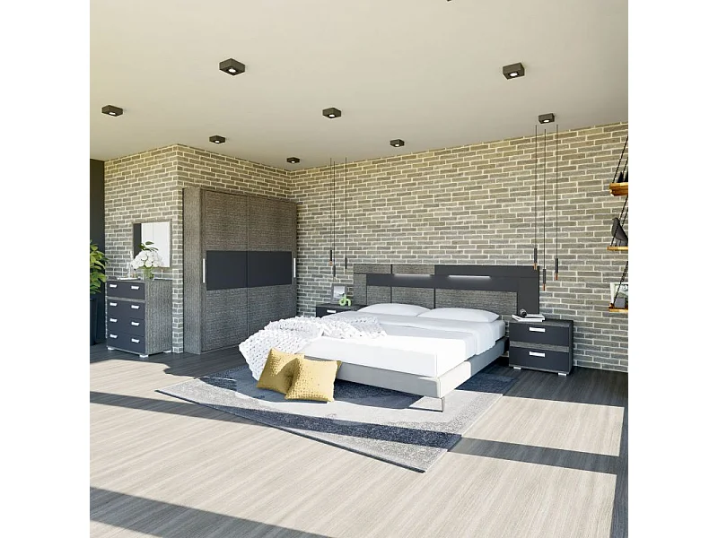 Cabecero con mesitas Ataneq Dark Ceniza - Negro