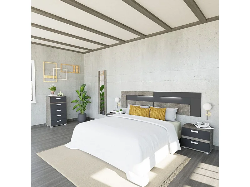 Cabecero con mesitas Ataneq Dark Ceniza - Negro