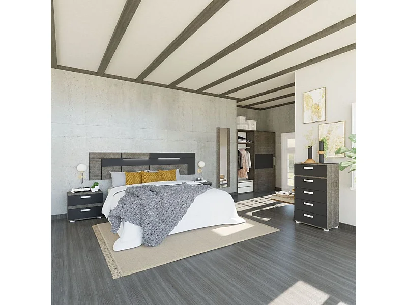 Cabecero con mesitas Ataneq Dark Ceniza - Negro