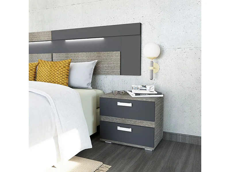 Cabecero con mesitas Ataneq Dark Ceniza - Negro