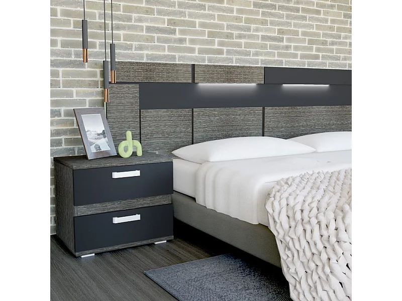 Cabecero con mesitas Ataneq Dark Ceniza - Negro