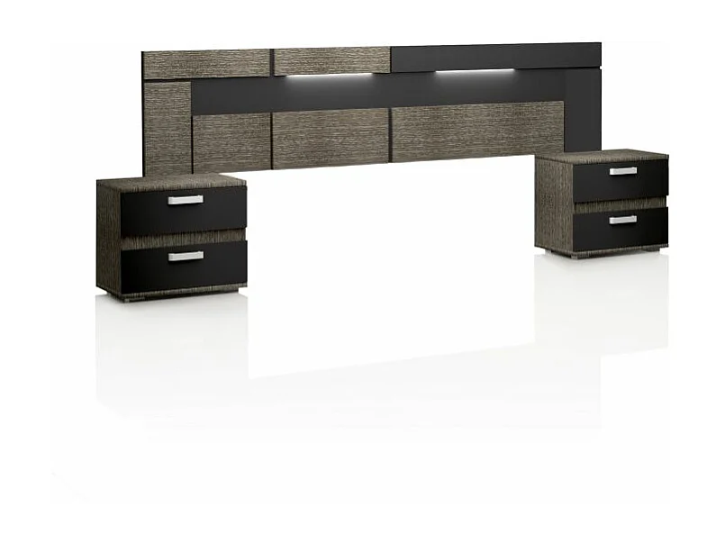 Cabecero con mesitas Ataneq Dark Ceniza - Negro