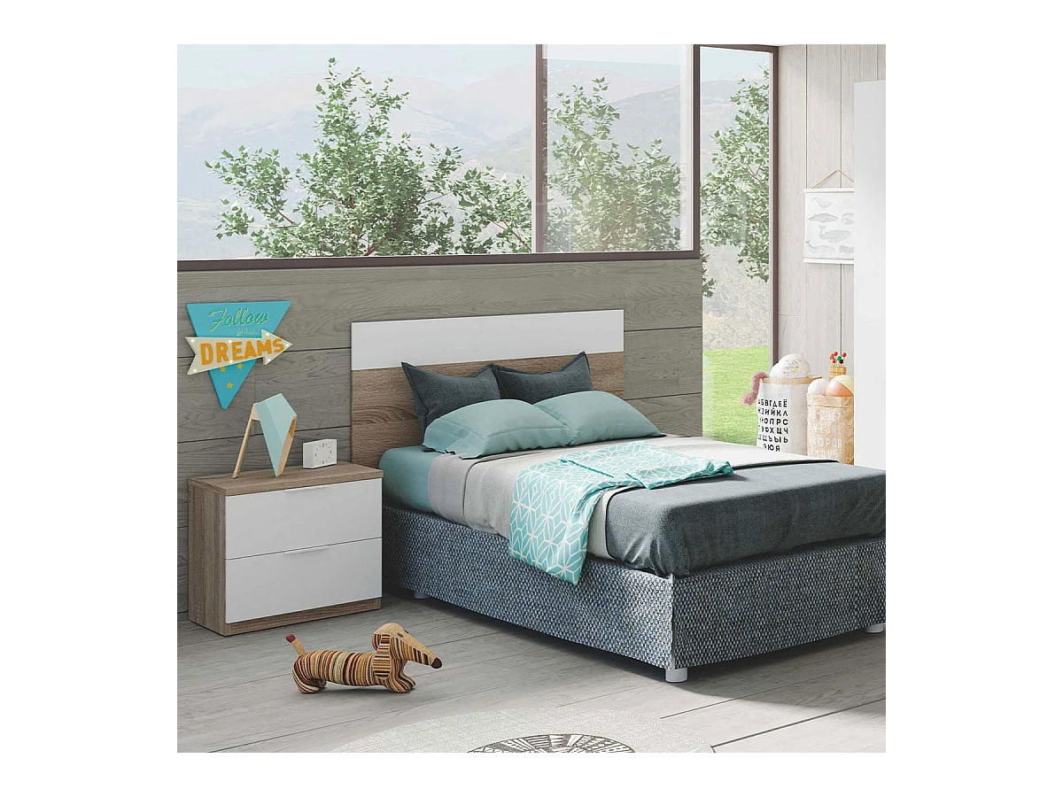 Tête de lit avec table Luca blanche et chêne