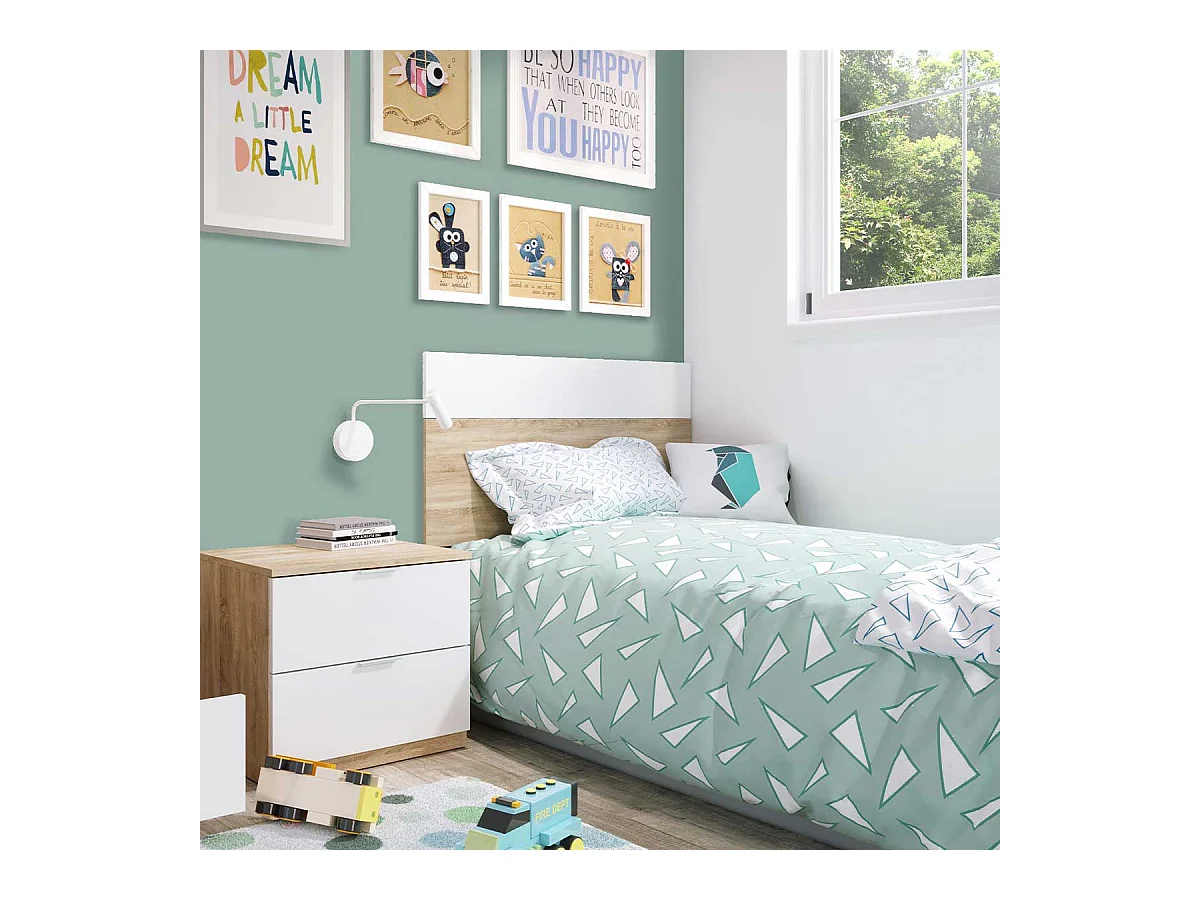 Tête de lit avec table Luca blanche et chêne