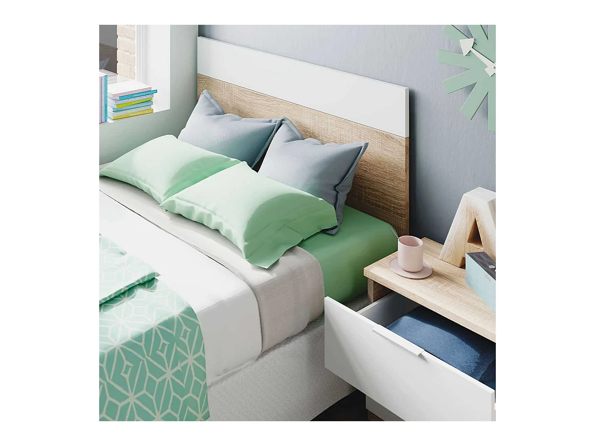 Tête de lit avec table Luca blanche et chêne