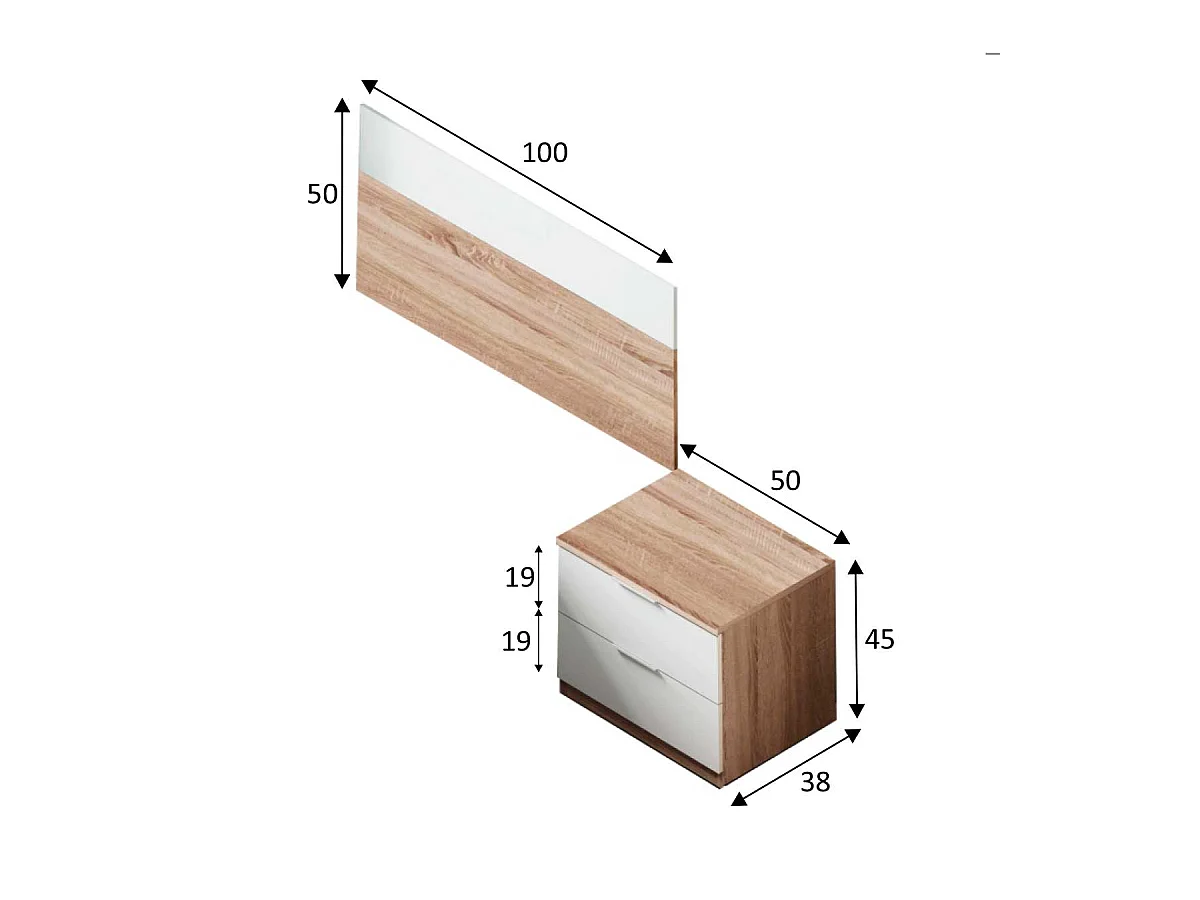 Tête de lit avec table Luca blanche et chêne