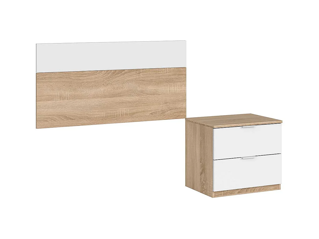 Tête de lit avec table Luca blanche et chêne