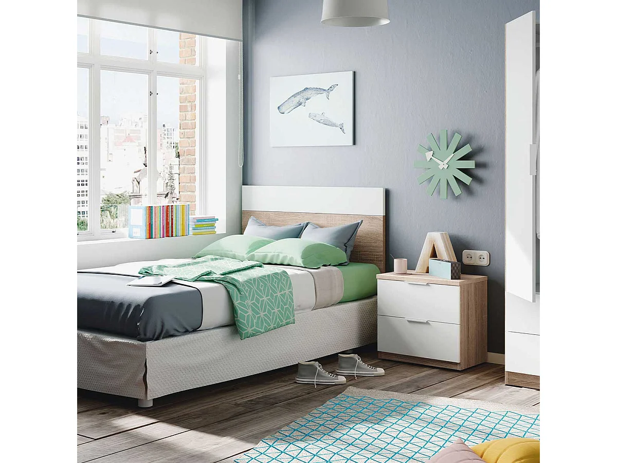Conjunto de dormitorio Luca cabezal + 1 mesita de noche natural/blanco artik