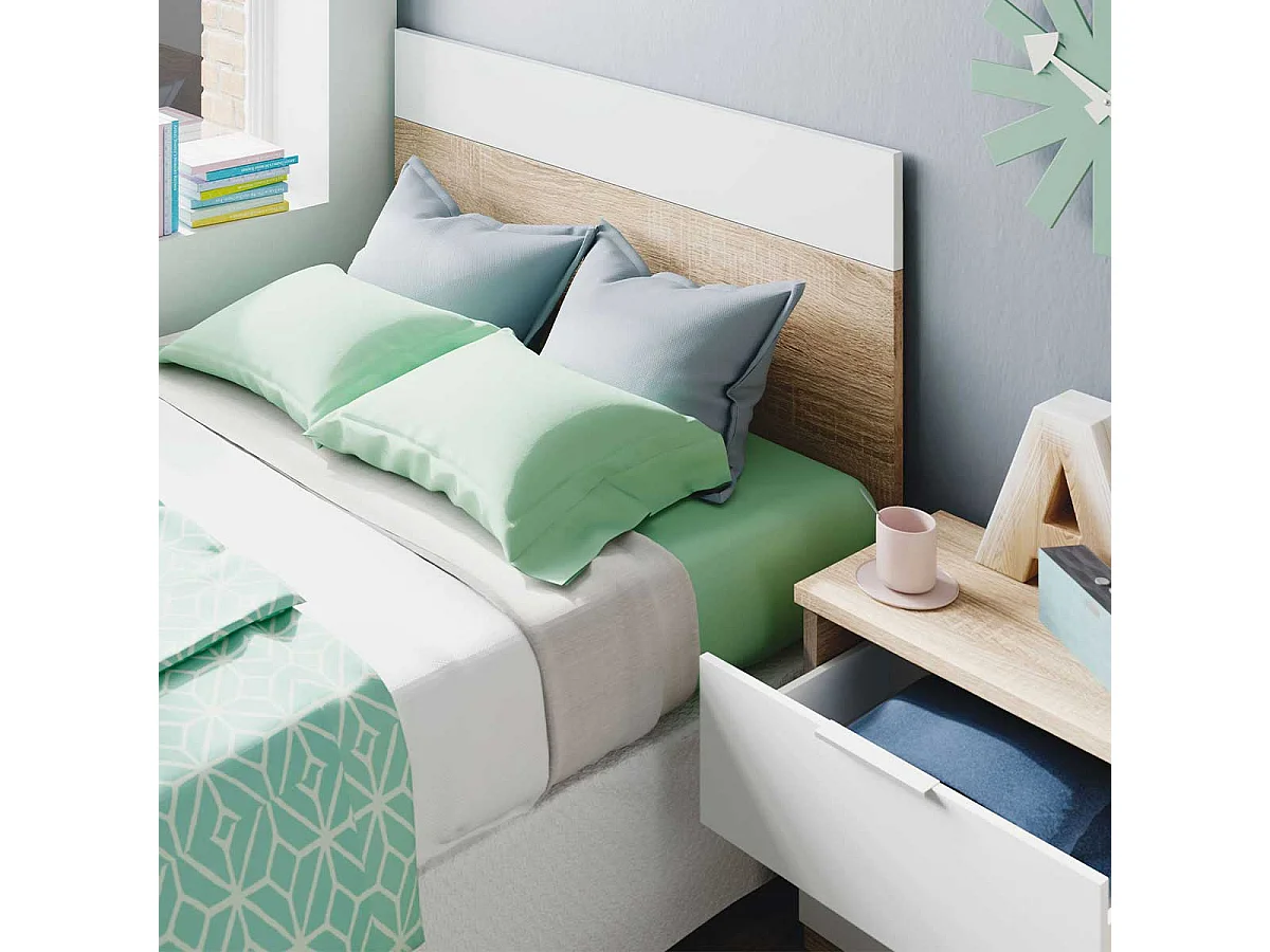 Conjunto de dormitorio Luca cabezal + 1 mesita de noche natural/blanco artik