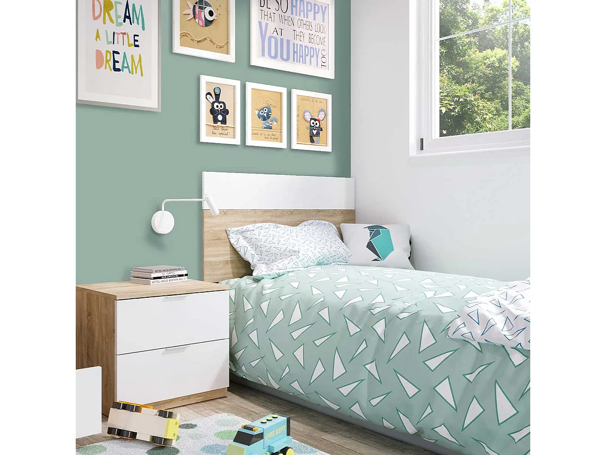 Conjunto de dormitorio Luca cabezal + 1 mesita de noche natural/blanco artik