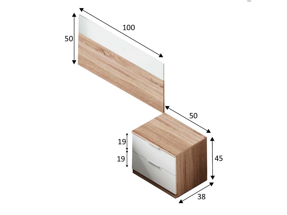 Conjunto de dormitorio Luca cabezal + 1 mesita de noche natural/blanco artik