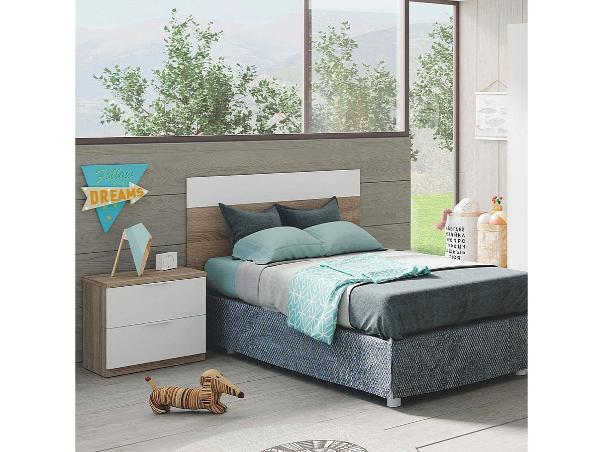 Conjunto de dormitorio Luca cabezal + 1 mesita de noche natural/blanco artik