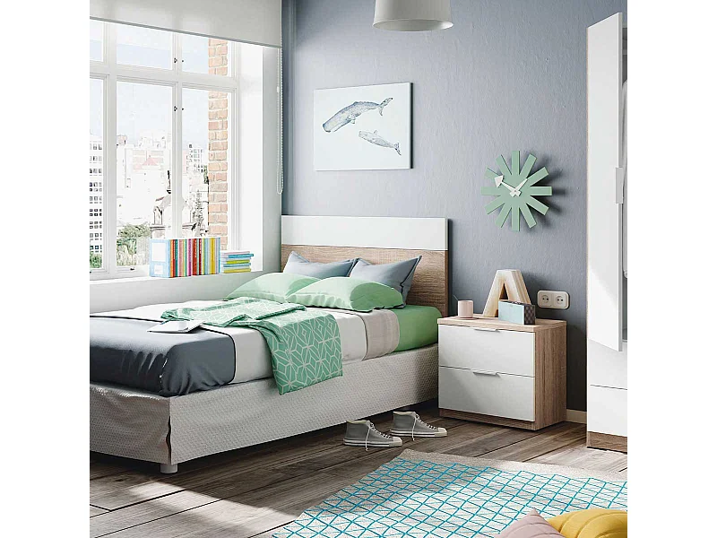 Conjunto de dormitorio Luca cabezal + 1 mesita de noche natural/blanco artik