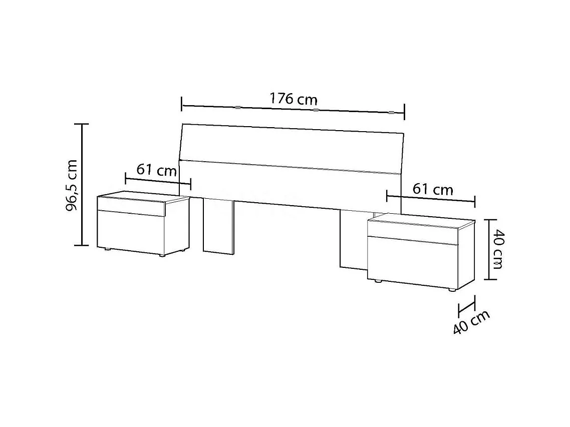Cabeceira Tekkan com mesas de cabeceira Blanco Artik (Blanco Mate) - Gris Cemento