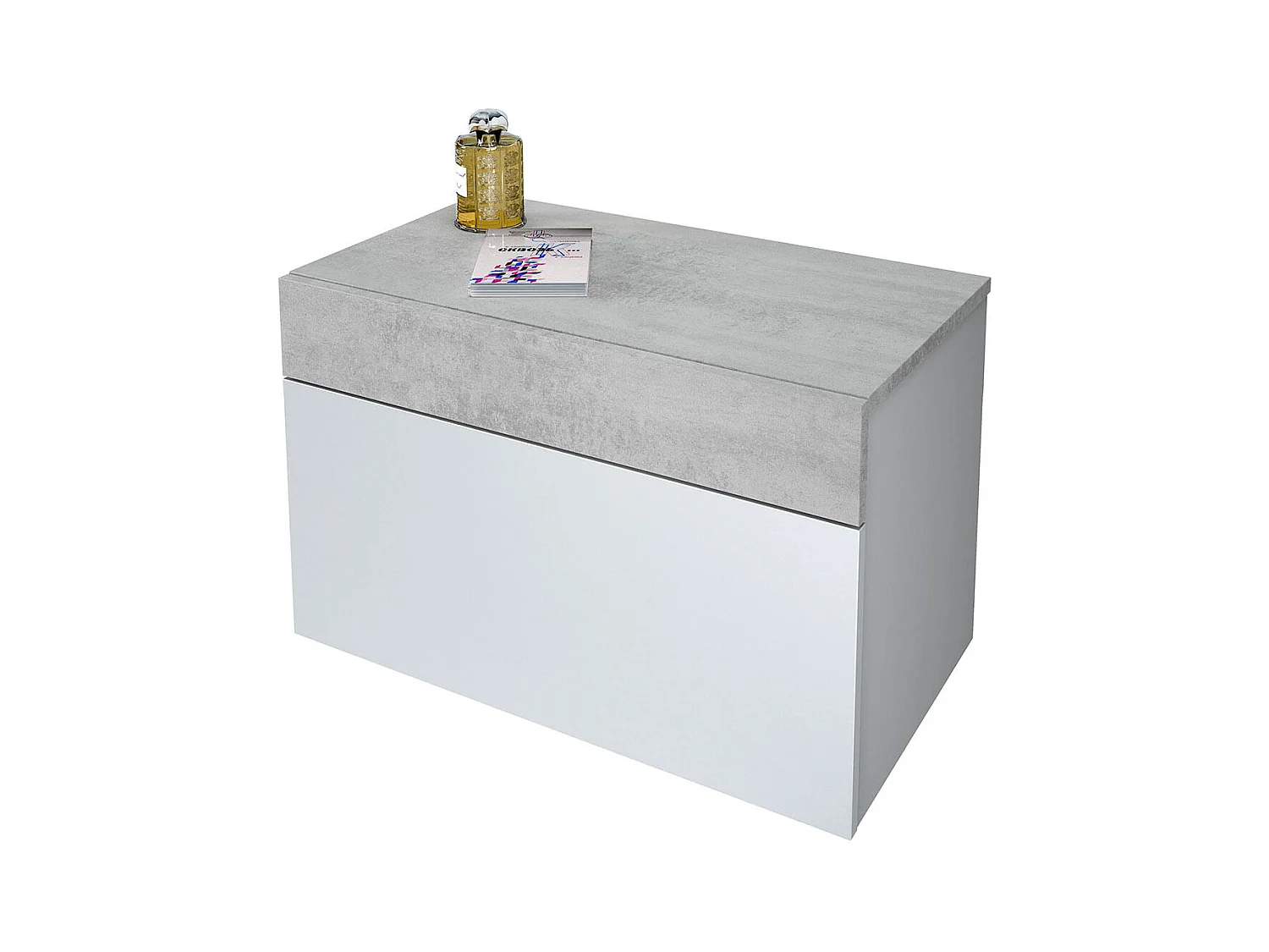 Cabeceira Tekkan com mesas de cabeceira Blanco Artik (Blanco Mate) - Gris Cemento