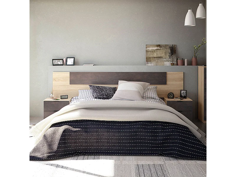 Conjunto de dormitorio Alaya cabezal + 2 mesitas natural/grafito
