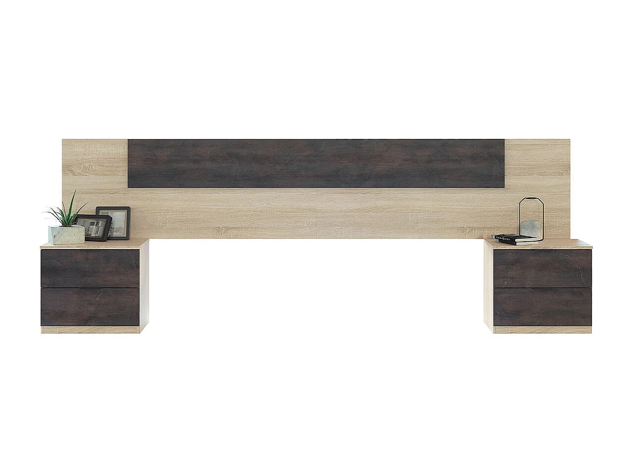 Cabeceira Luca com mesas de cabeceira Roble Canadian - Óxido