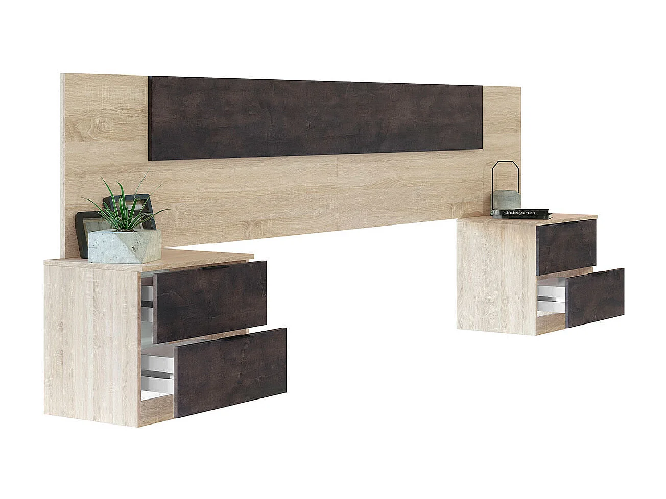 Cabeceira Luca com mesas de cabeceira Roble Canadian - Óxido