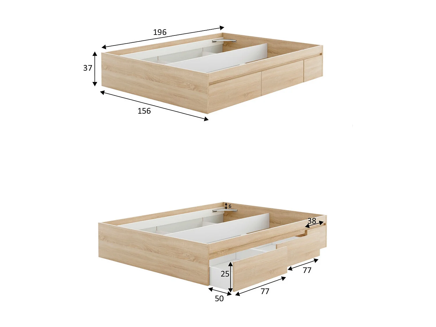Cama Bed 4 cajones roble claro 37x156x196 cm