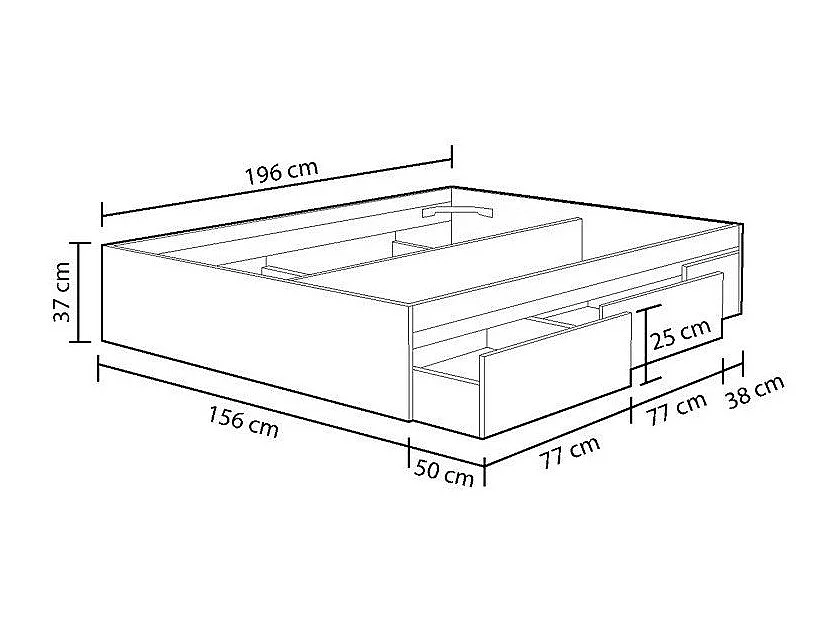 Cama Bed 4 cajones roble claro 37x156x196 cm