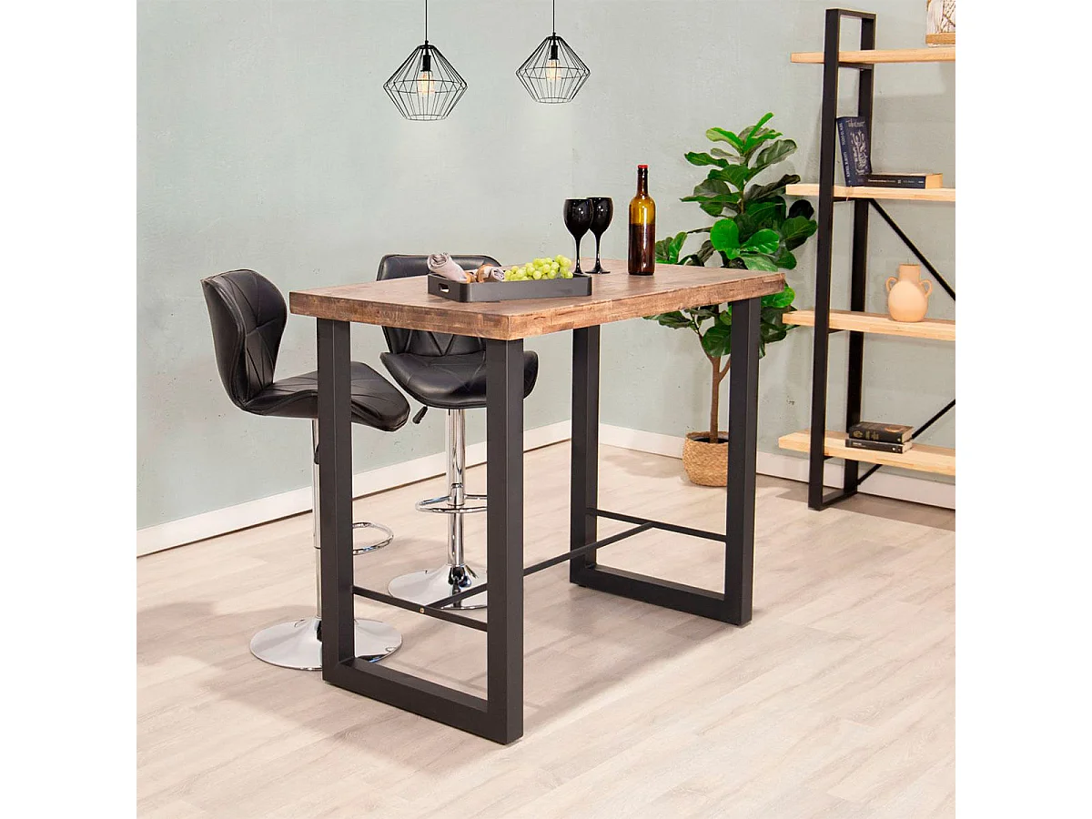 Mesa alta de comedor Loft diseño nórdico roble American/negro 100x120x70 cm Adec