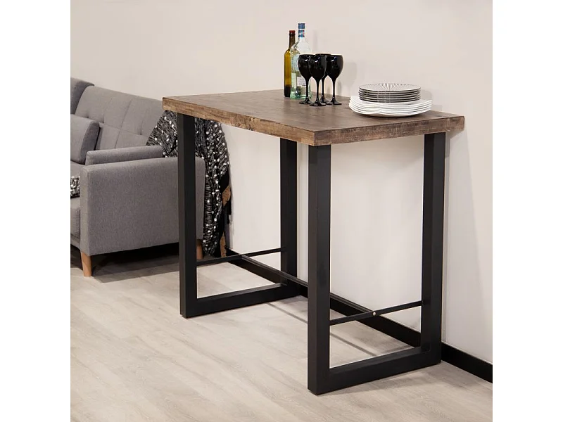 Mesa alta de comedor Loft diseño nórdico roble American/negro 100x120x70 cm Adec