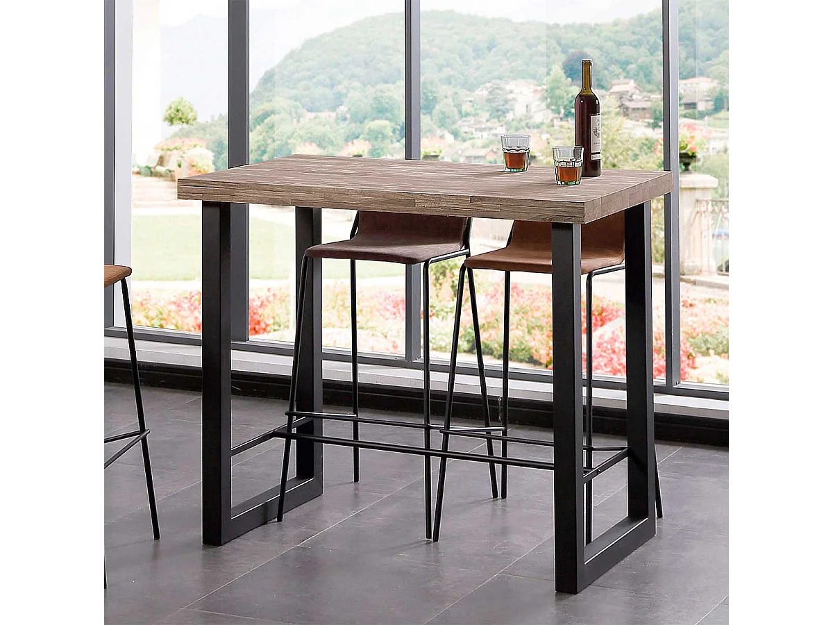 Mesa alta de comedor Loft diseño nórdico roble American/negro 100x120x70 cm Adec