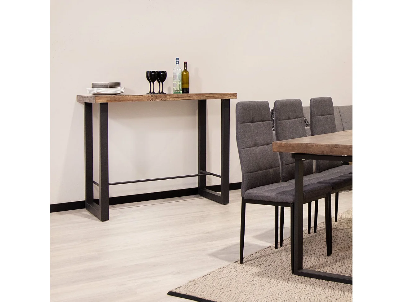 Mesa alta de comedor Loft diseño nórdico roble American/negro 100x120x70 cm Adec