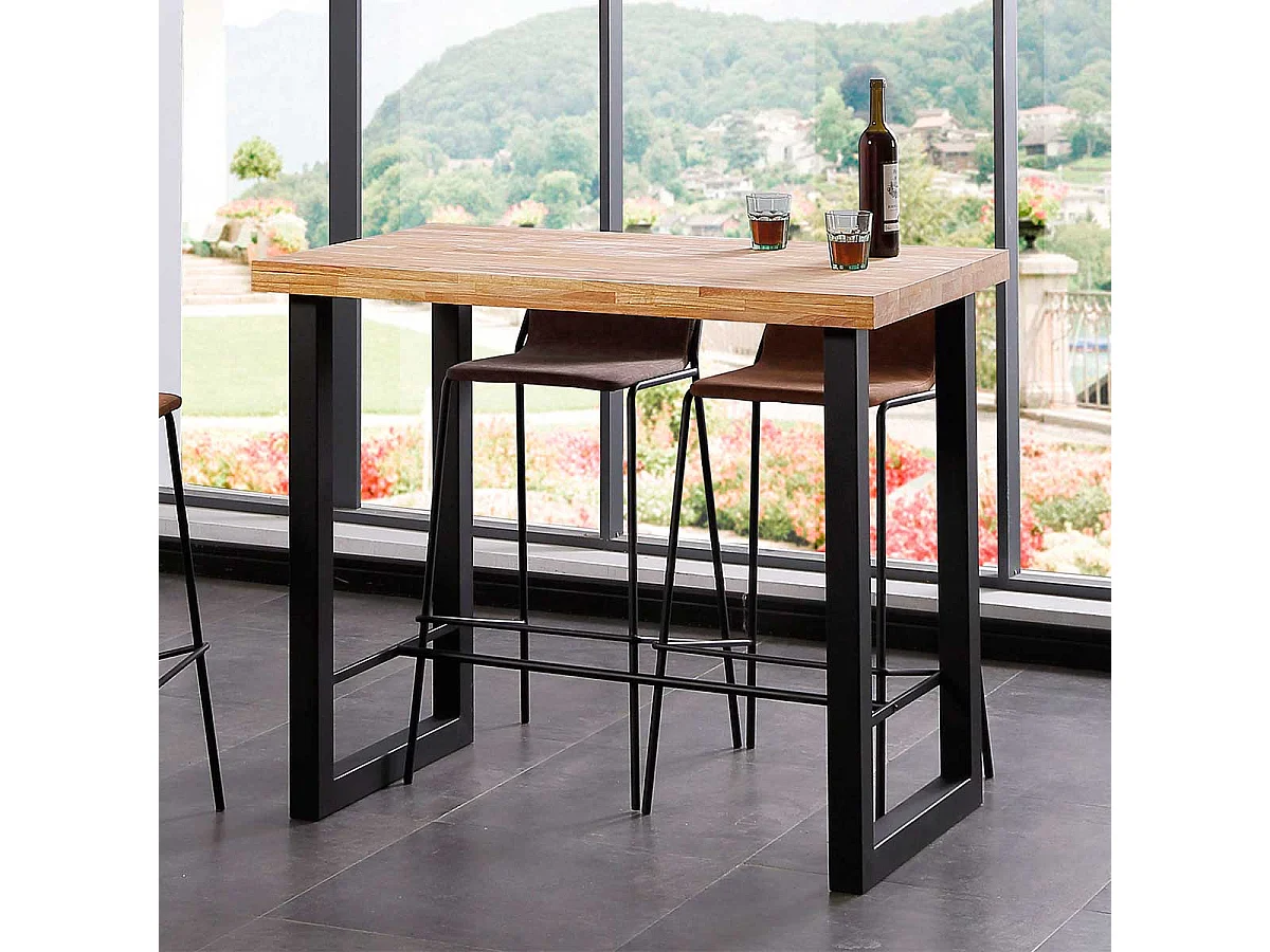 Mesa alta de comedor Loft diseño nórdico roble Nordish/negro 100x120x70 cm Adec