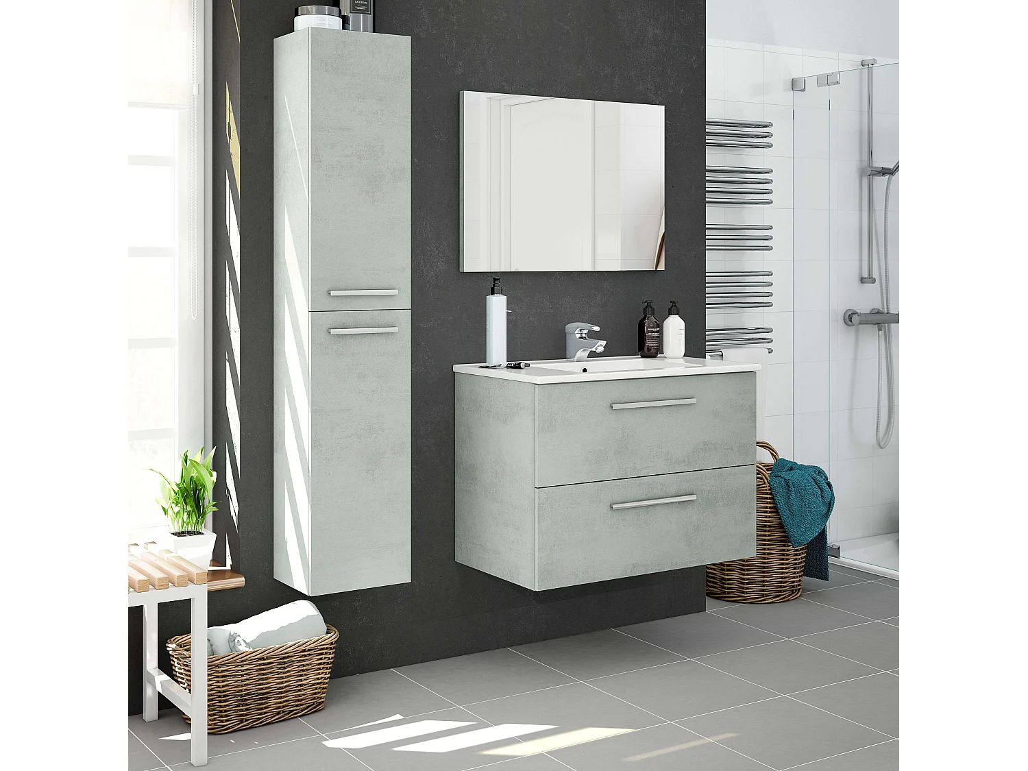 Colonne de salle de bain suspendue Aruba mélaminé ciment 30x150 cm