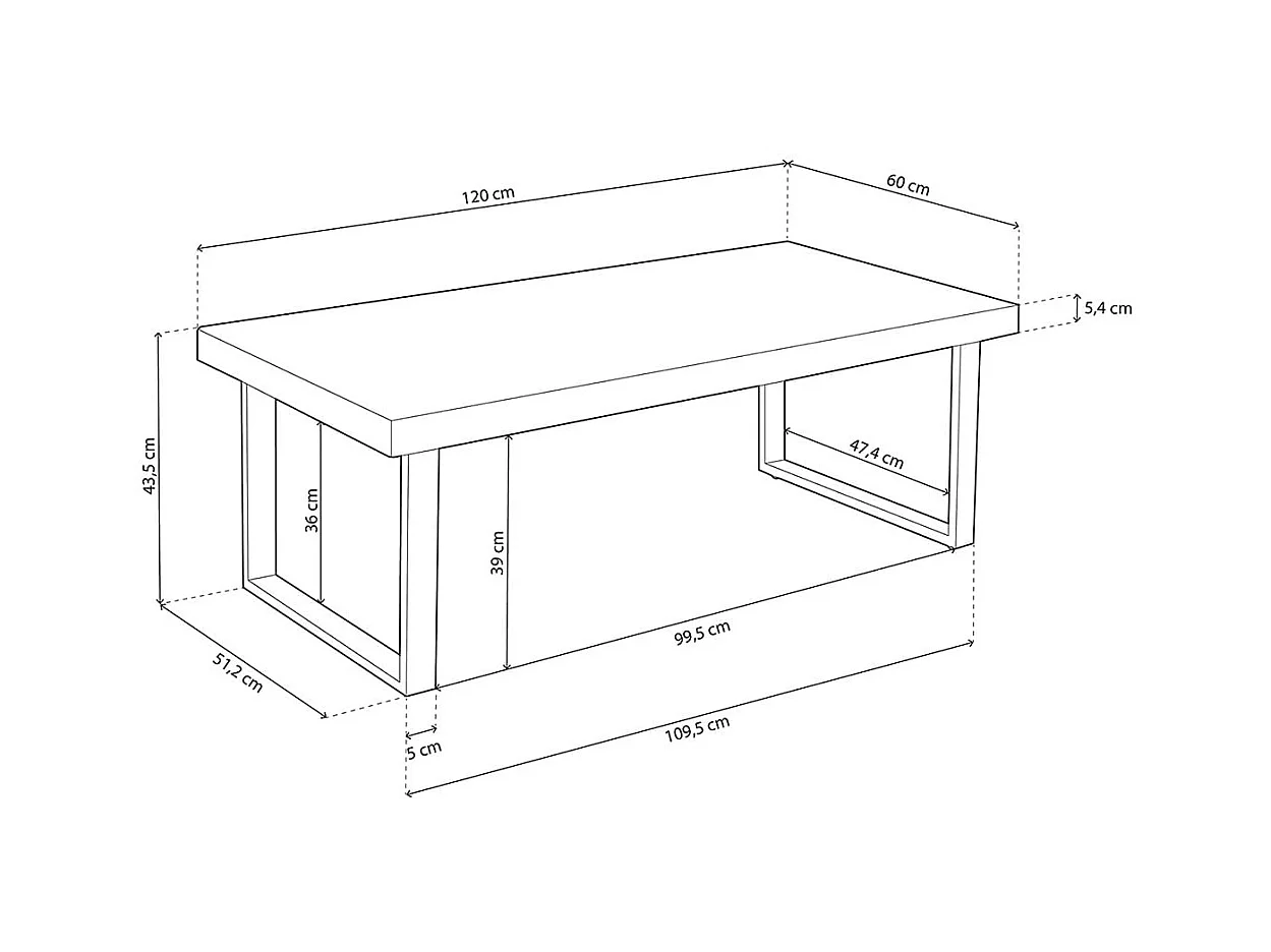 Mesa de centro Natural diseño nórdico roble Nordish/negro 43,5x120x60 cm Adec