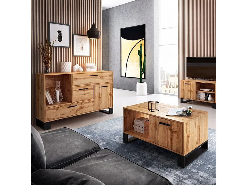 Mesa de centro Raw Roble oscuro - Negro