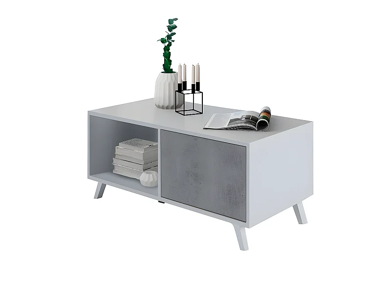 Mesa de centro Wind Blanco mate - Gris cemento